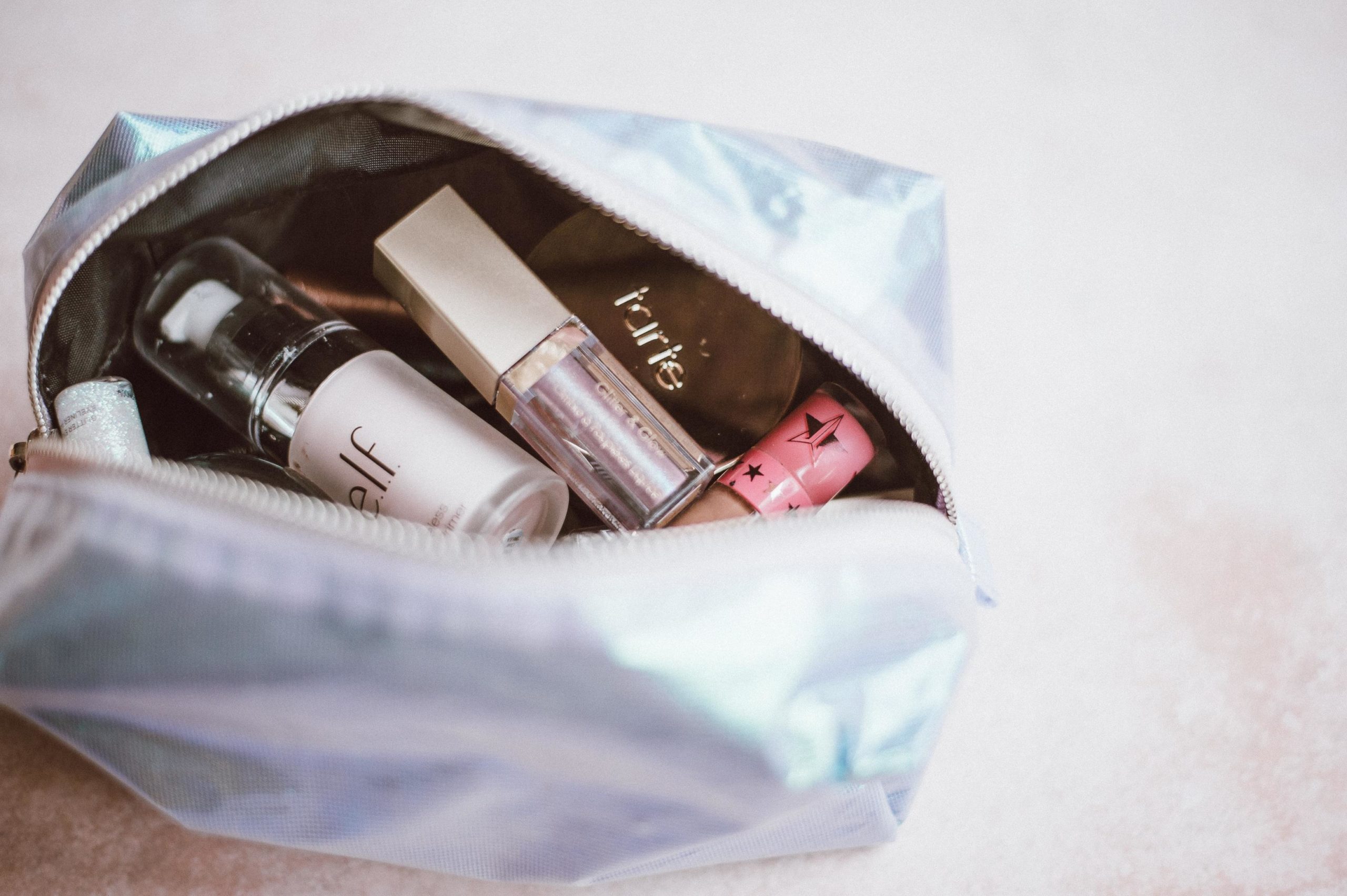 Makeup bag filled with makeup