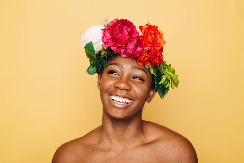 Happy girl with flower crown